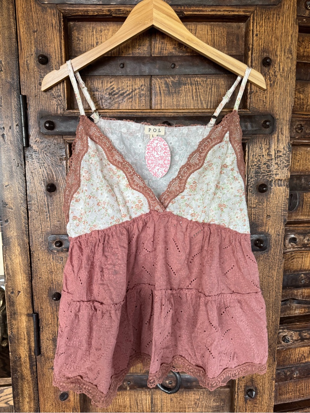 POL Dusty Rose and Cream Floral Lace-Trim Camisole